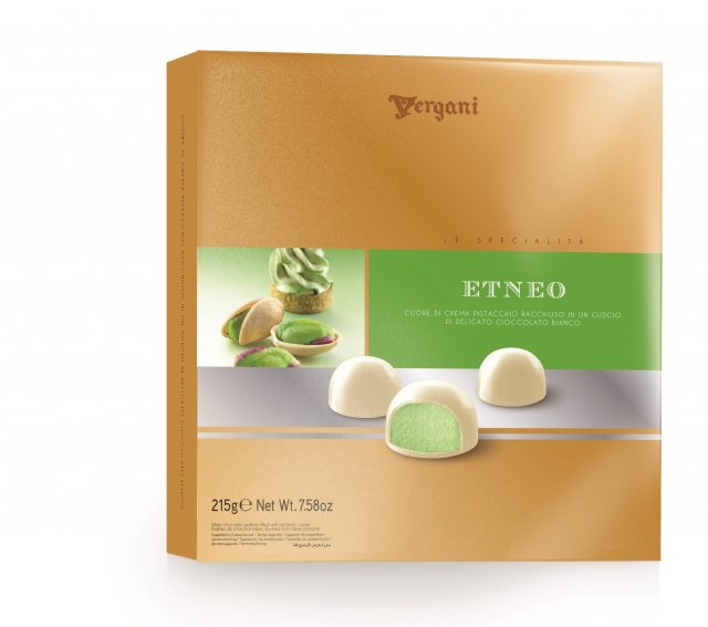 Vergani ETNEO White Chocolate Pralines with Pistachio Cream 215g