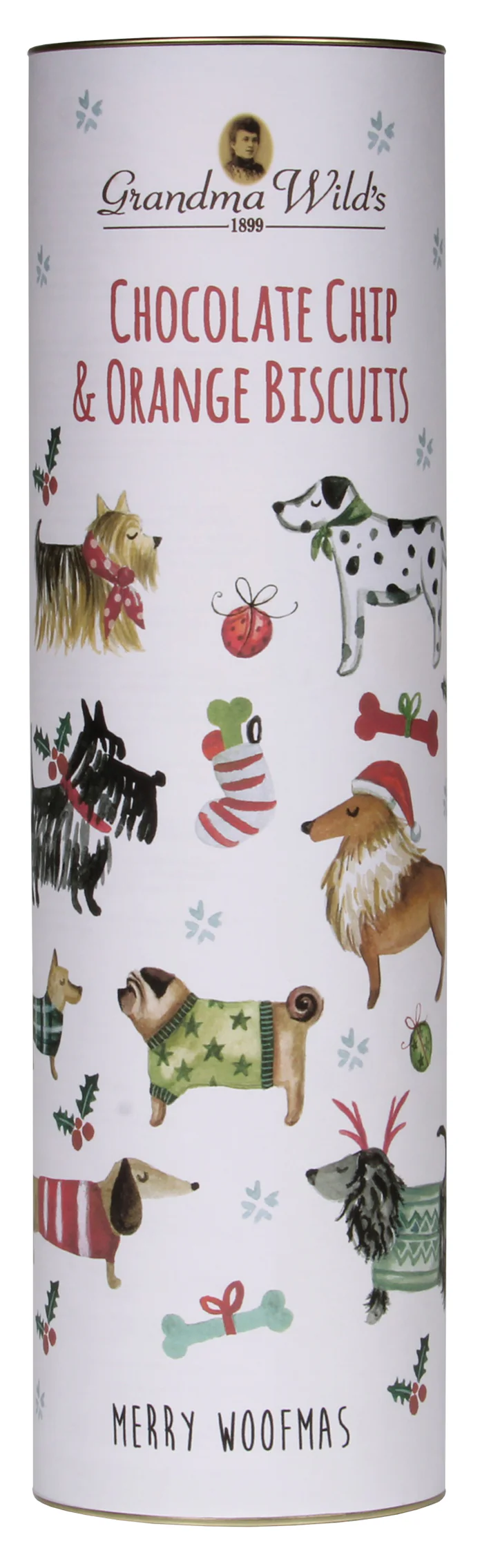 Grandma Wild's Merry Woofmas Chocolate Chip & Orange Biscuits Tube 200g