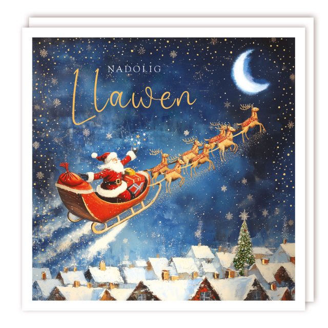 Nadolig Llawen Over the Rooftops Christmas Cards - 5 Pack