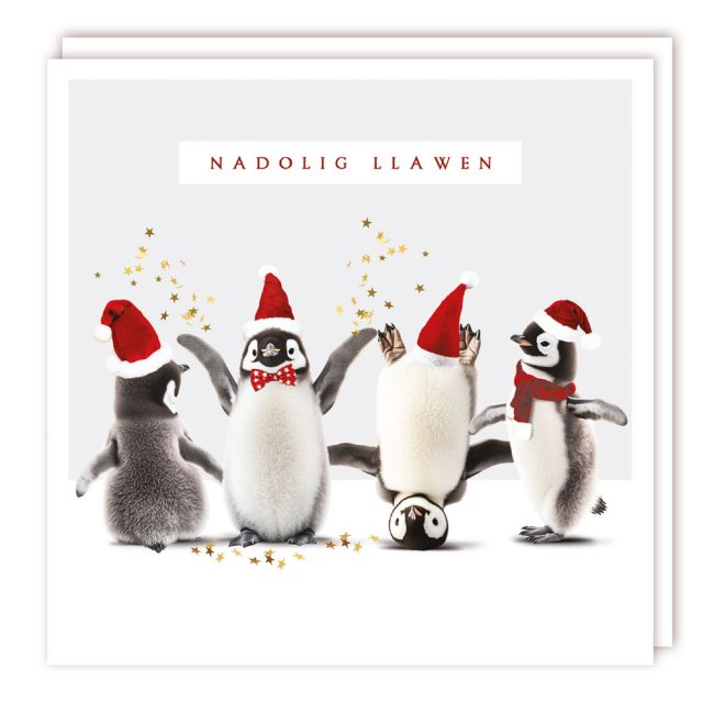 Nadolig Llawen Happy Penguins Christmas Cards - 5 Pack