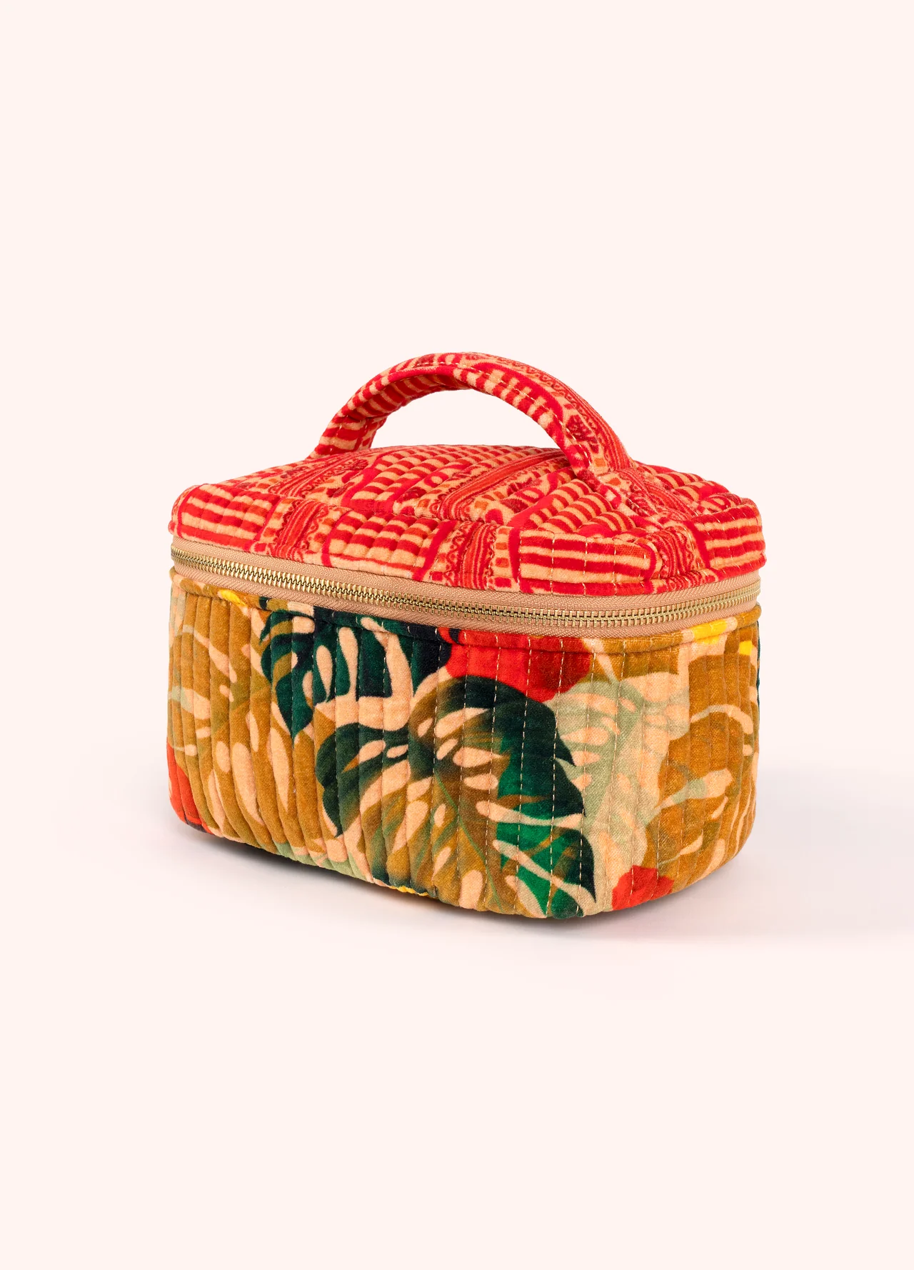 Powder Quilted Velvet Vanity Case - Exotic Leaves