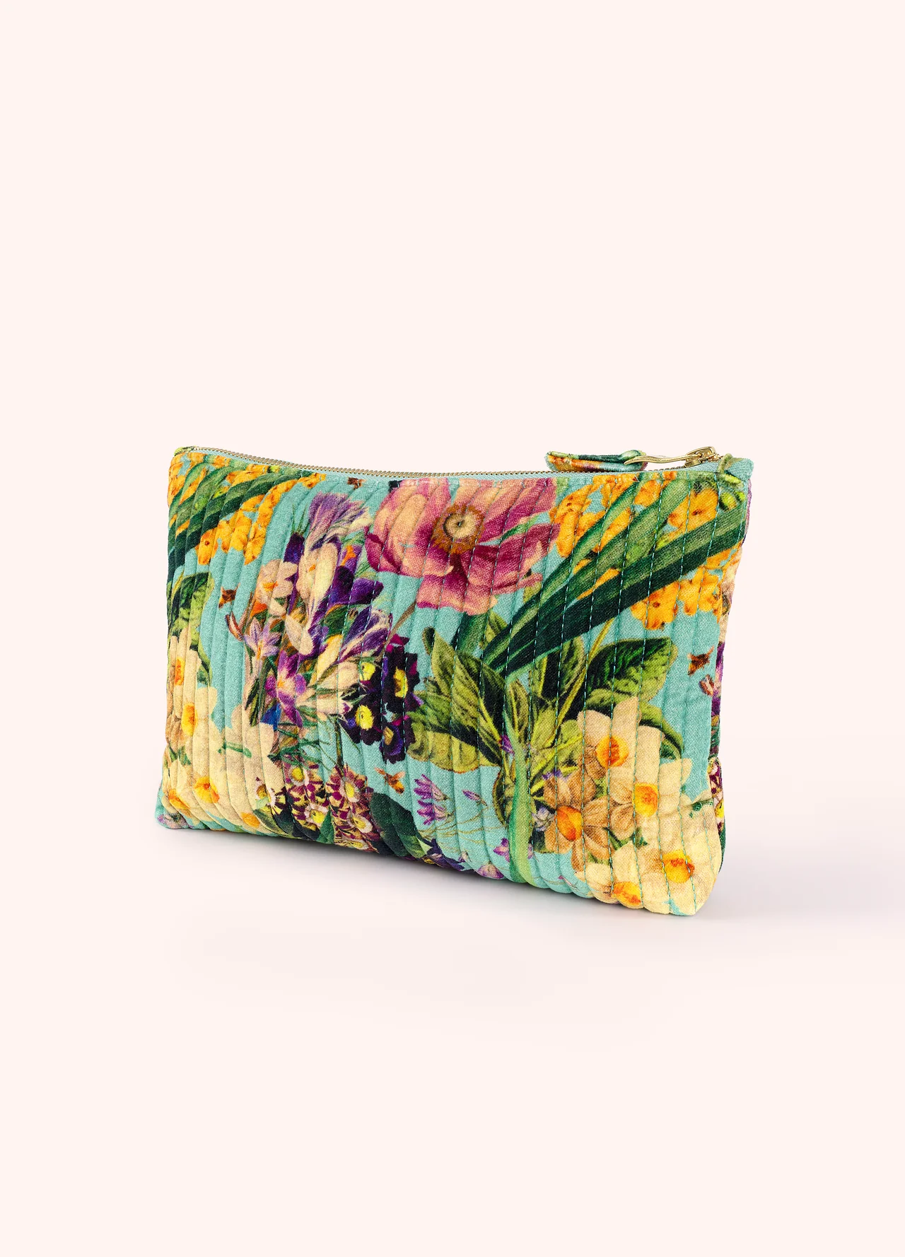 Powder Quilted Velvet Zip Pouch - Spring Flora