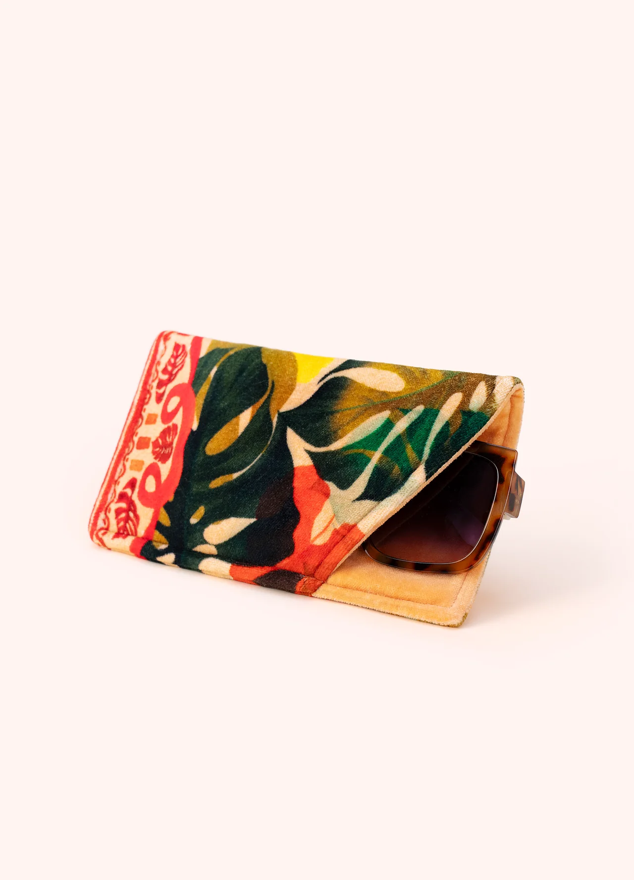Powder Velvet Sunglasses Pouch - Exotic Leaves