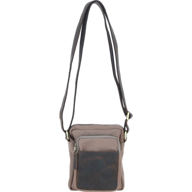Fenland Canvas & Leather Crossbody Bag - Mud/Grey FEN751