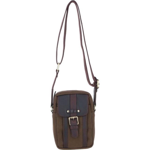 Fenland Canvas & Leather Body Bag - Brandy/Green FEN750