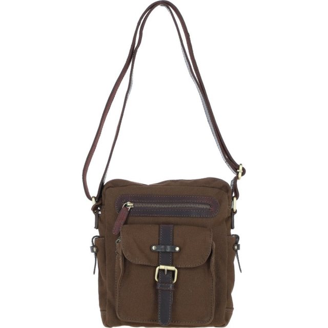 Fenland Canvas & Leather Crossbody Bag - Brandy/Green FEN752