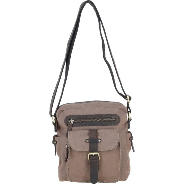 Fenland Canvas & Leather Crossbody Bag - Mud/Grey FEN752