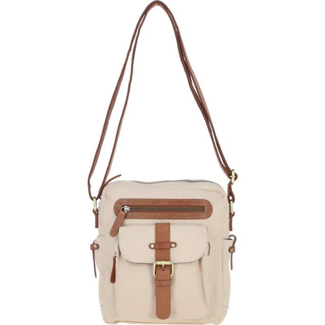 Fenland Canvas & Leather Crossbody Bag - Tan/Cream FEN752
