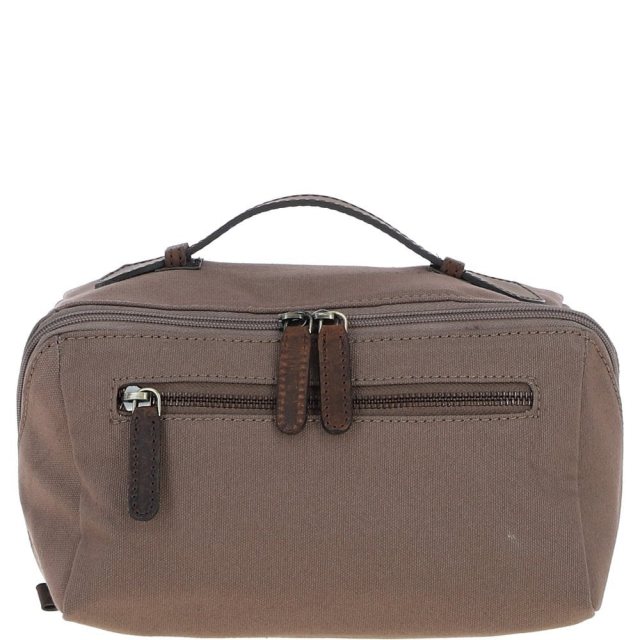 Fenland Canvas & Leather Wash Bag - Mud/Grey FEN759