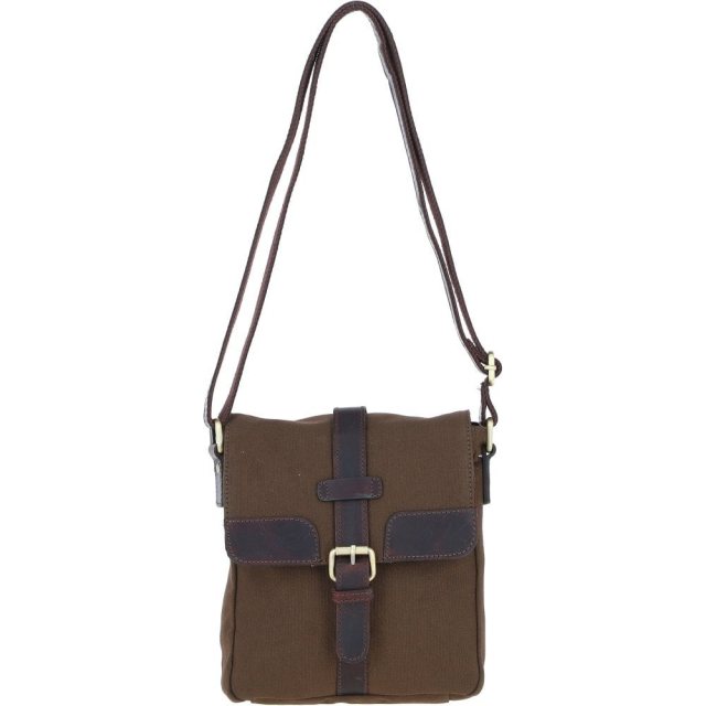 Fenland Canvas & Leather Crossbody Bag - Brandy/Green FEN753