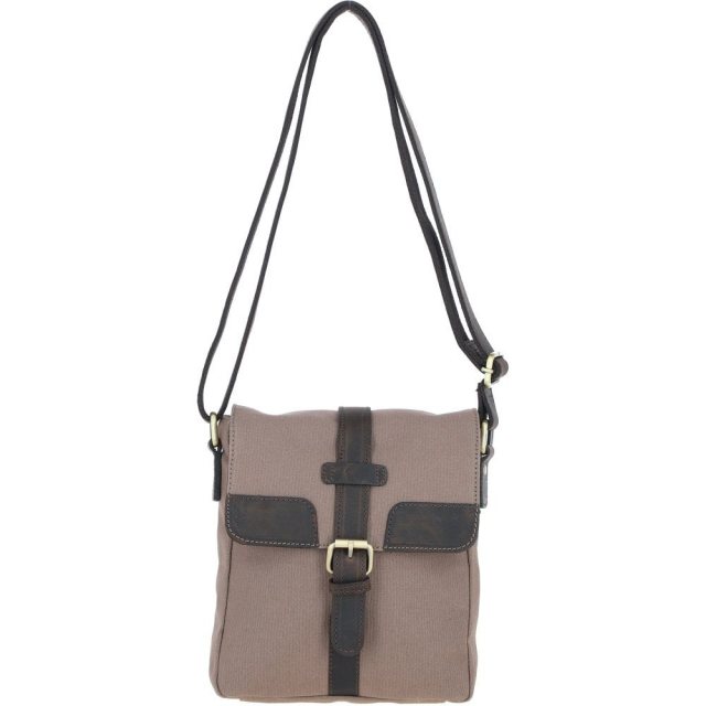 Fenland Canvas & Leather Crossbody Bag - Mud/Grey FEN753