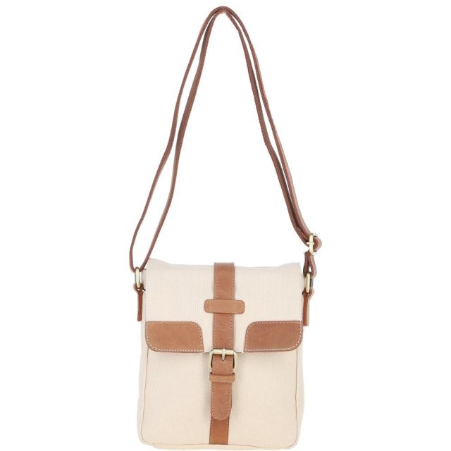 Fenland Canvas & Leather Crossbody Bag - Tan/Cream FEN753