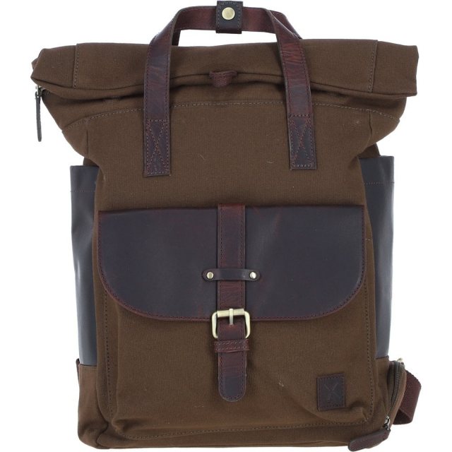 Fenland Canvas & Leather Backpack - Brandy/Green FEN755