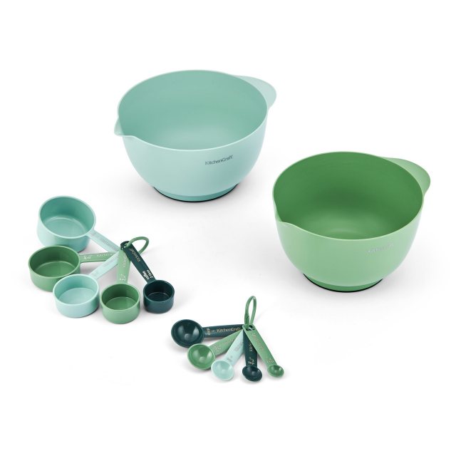 KitchenCraft 12pc Space Saving Stackable Mixing Bowl and Measuring Set - Green and Blue