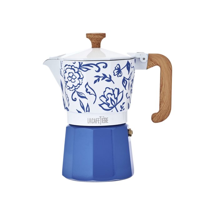La Cafetière Venice 6 Cup Espresso Maker Aluminium 290ml - Blu Fiorato