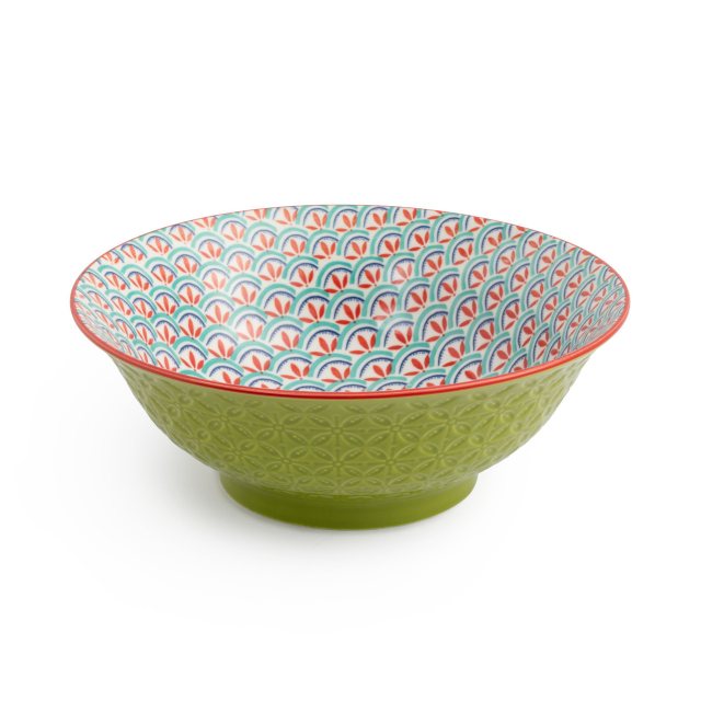 Mikasa Green and Blue Geometric Stoneware Ramen Bowl 21cm