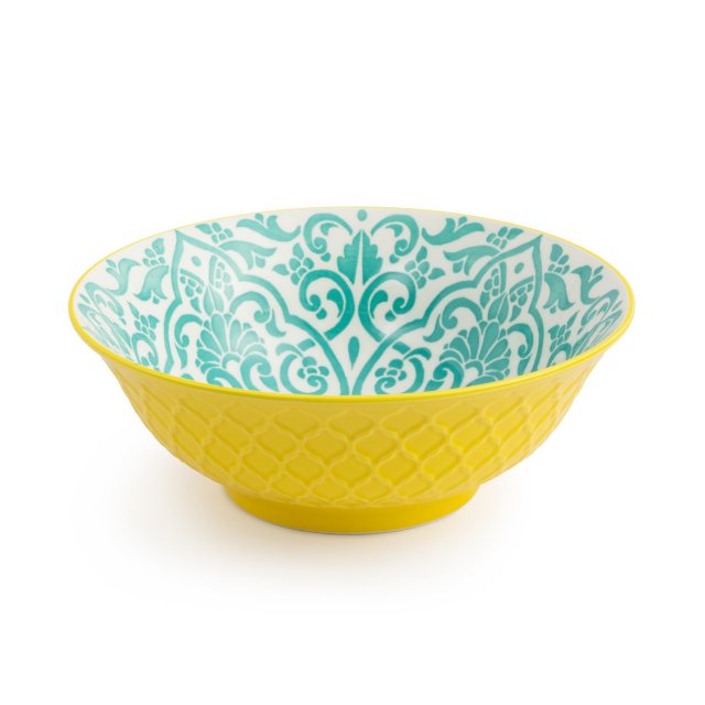 Mikasa Yellow and Blue Geometric Stoneware Ramen Bowl 21cm
