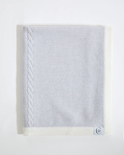 Cosi London 100% Merino Cable Plain Baby Blanket - Grey