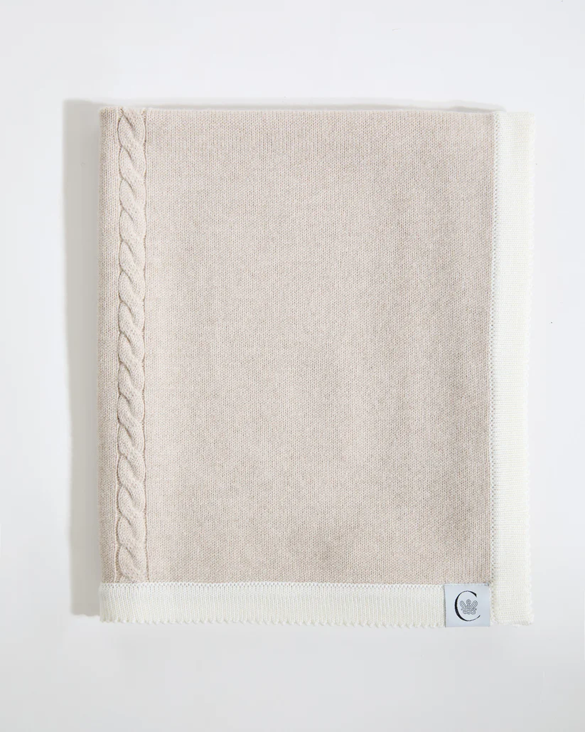 Cosi London 100% Merino Cable Plain Baby Blanket- Cappuccino