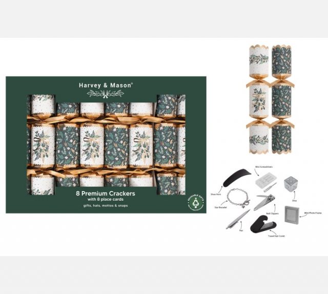 Harvey & Mason Premium Green Mistletoe Crackers 8pk