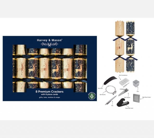 Harvey & Mason Premium Navy Reindeer Crackers 8pk