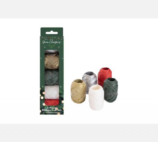 Green Christmas Raffia Ribbon Cob Set 5pk