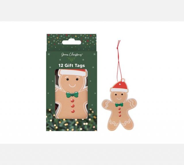 Green Christmas Gingerbread Man Gift Tags 12pk