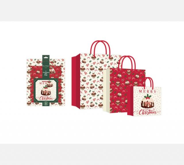 Eco Christmas Puddings Gift Bags - 3pk