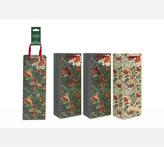 Green Christmas Green Robin Bottle Bags Pack Of 3