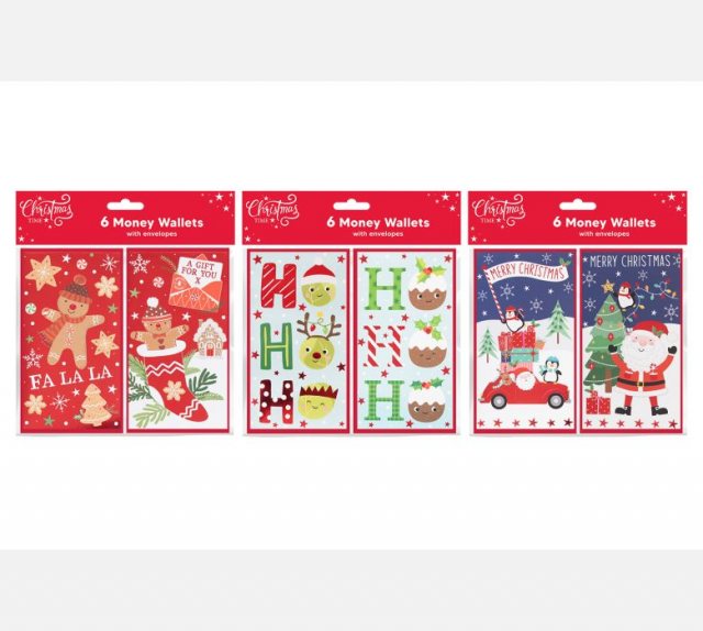 Christmas 6 Foil Money Wallets - 3 Assorted Designs