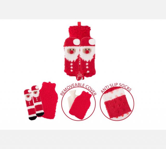 Christmas Hot Water Bottle With Santa Socks
