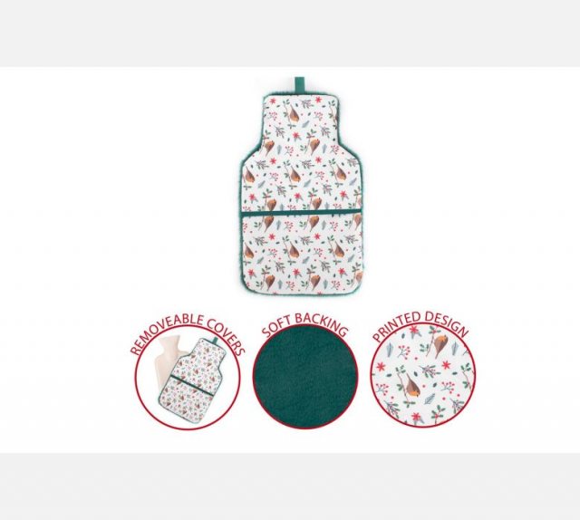 Christmas Hot Water Bottle With Printed Robin Design
