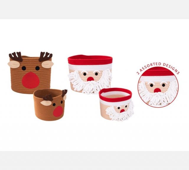 Santa or Reindeer Storage Baskets - 2 Assorted Designs