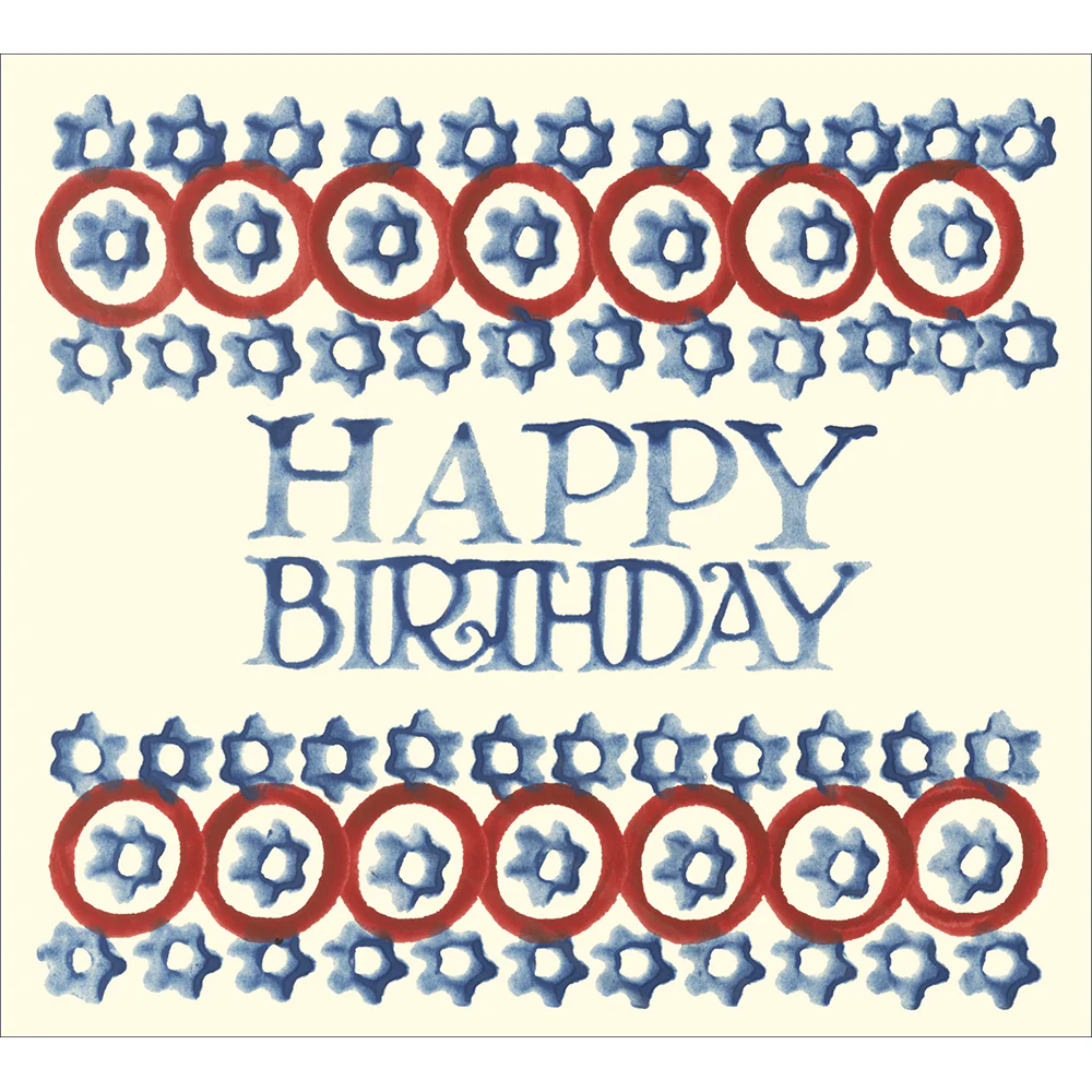 Emma Bridgewater Spongeware Happy Birthday Card Blue Flowers