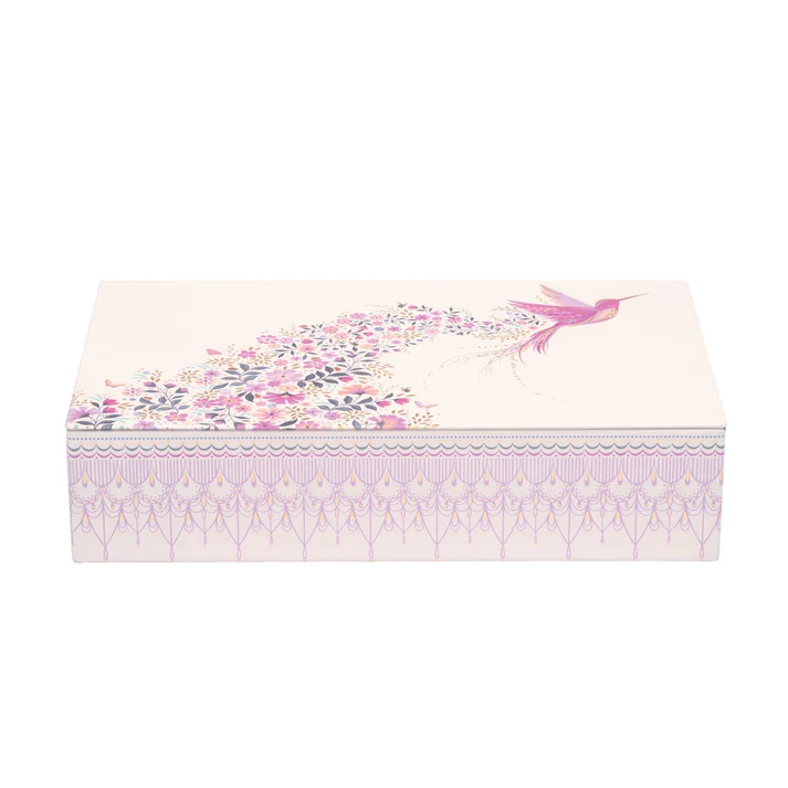 Sara Miller Ditsy Hummingbird Flat Hinged Lid Tin