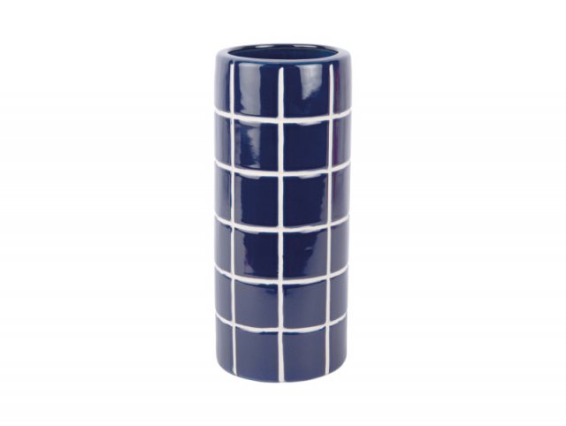Present Time Vase Retro Tiles Round Medium - Cobalt Blue