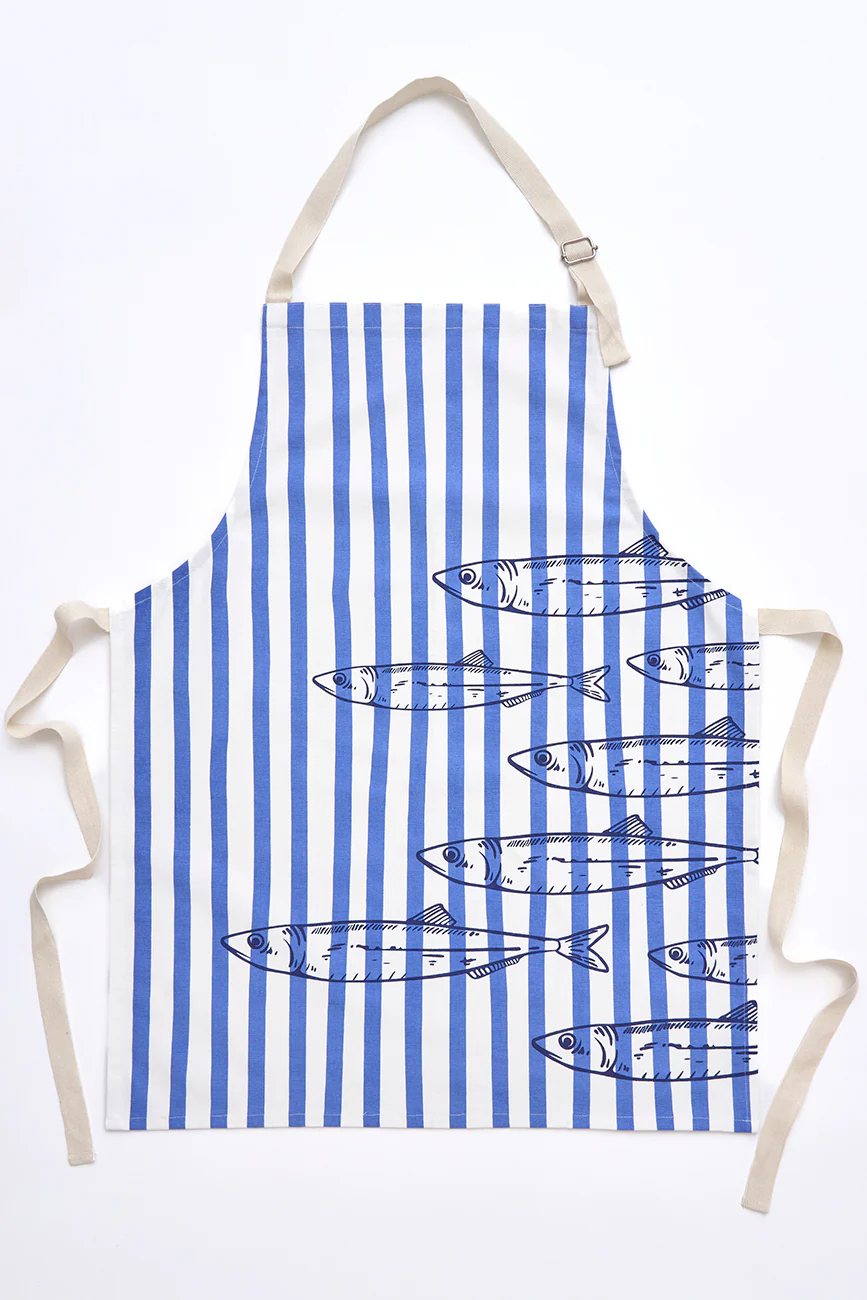Batela Striped Cotton Apron With Fish