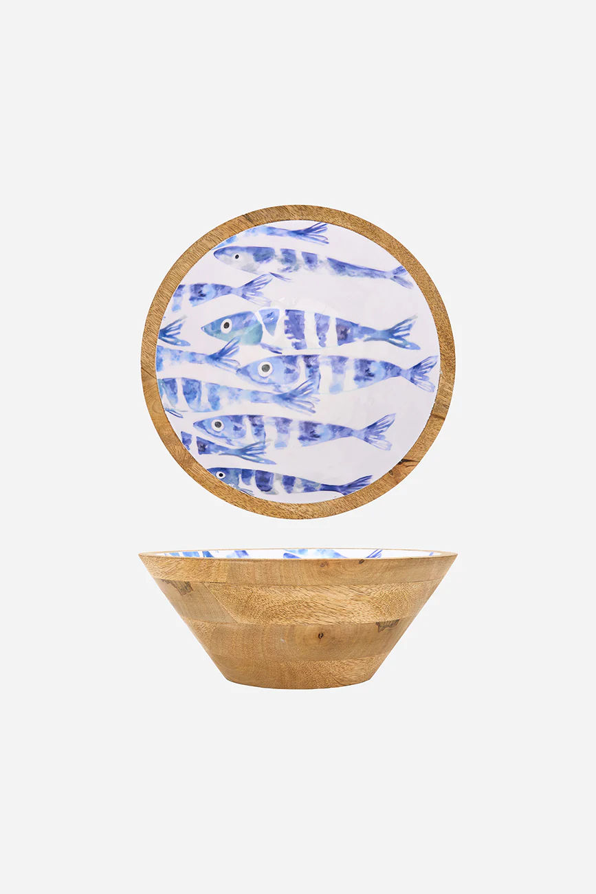 Batela Small Enamel Wooden Bowl School Of Fish 24.5cm