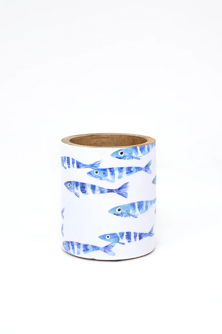 Batela Enamel Wooden Cutlery Container School Of Fish