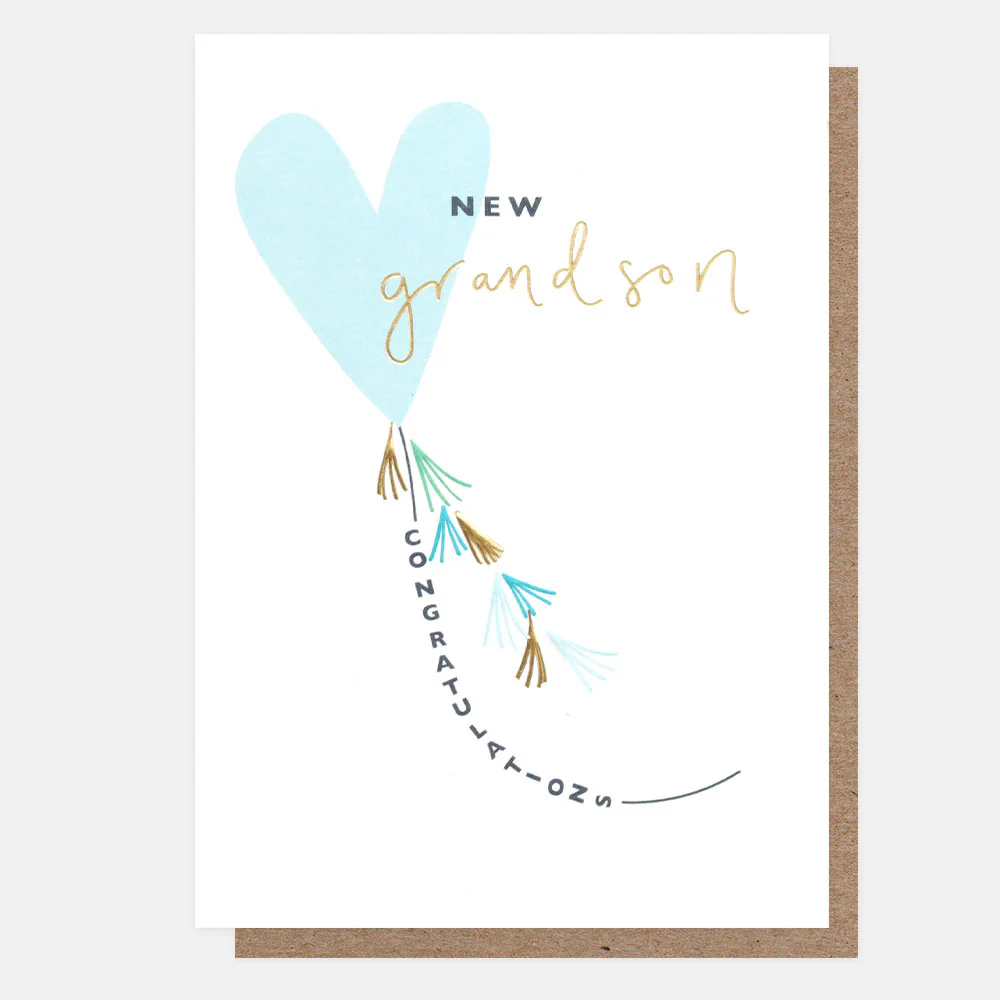 Caroline Gardner Blue Heart Balloon New Grandson Baby Card