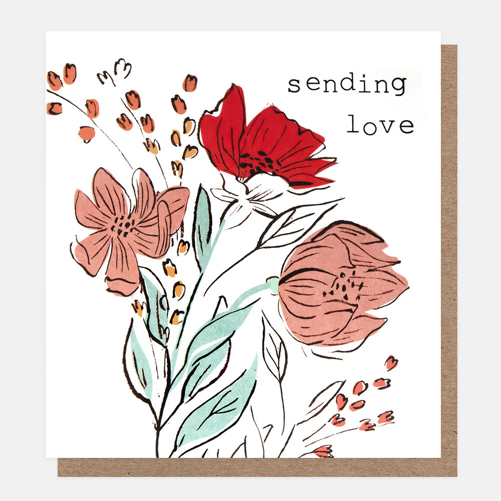 Caroline Gardner Pink & Red Flowers Sending Love Thinking of You Card