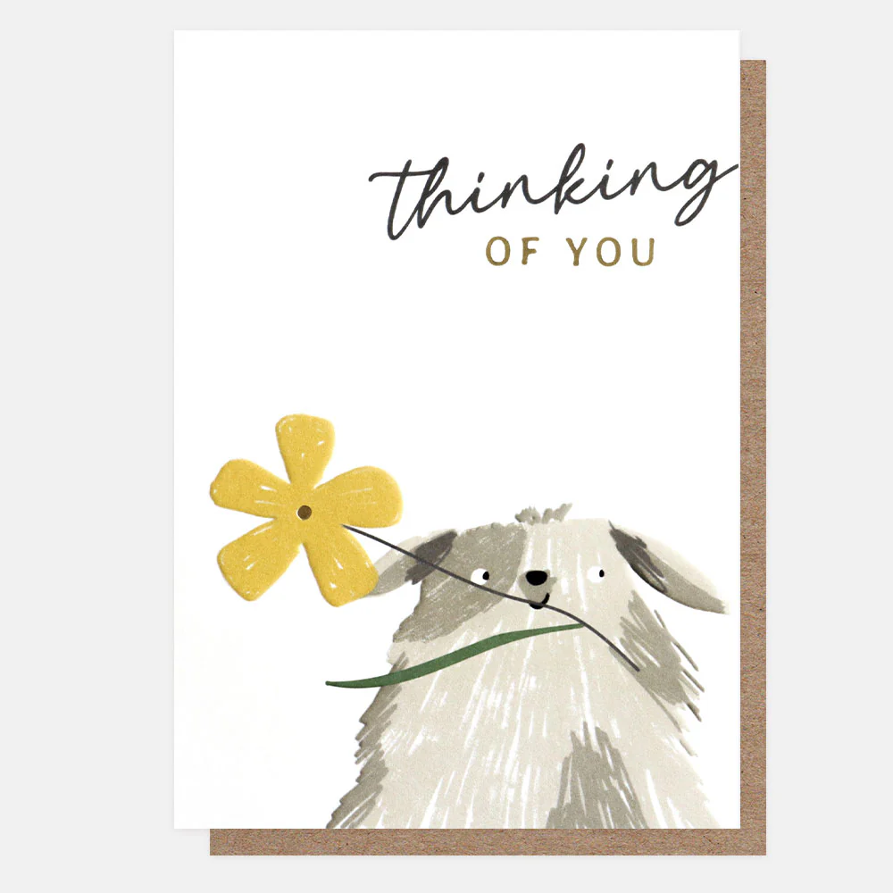 Caroline Gardner Dog with Flower Thinking Of You Card