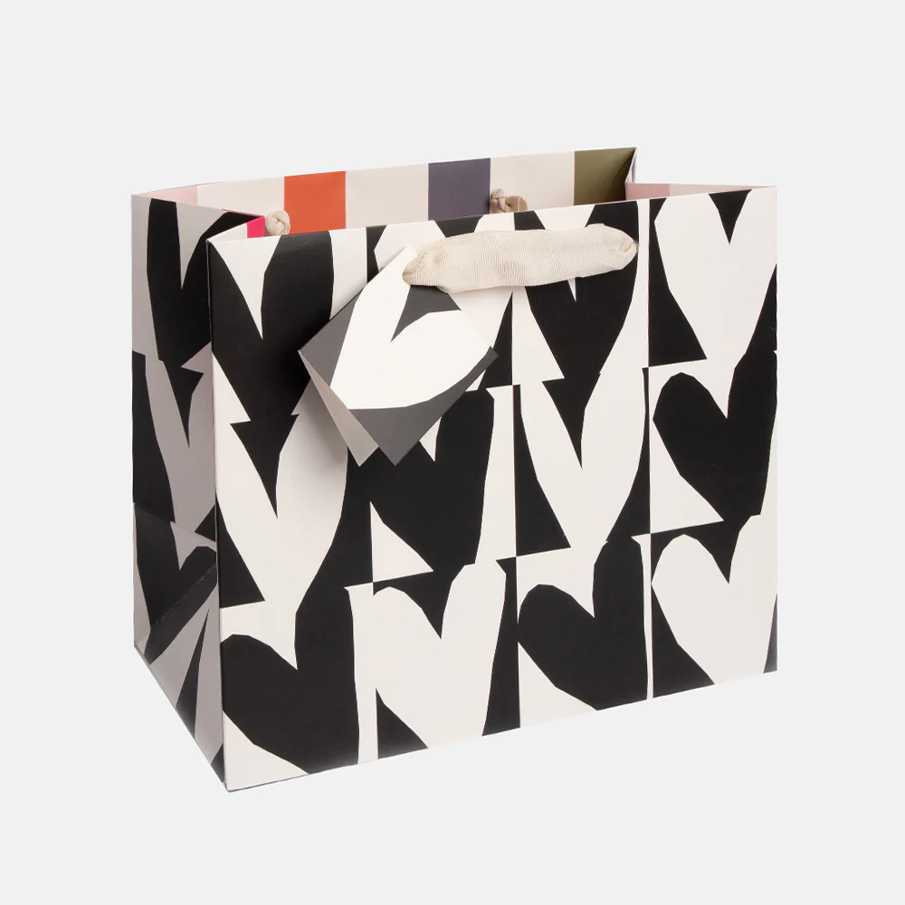 Caroline Gardner Mono Checkmate Heart Print Landscape Gift Bag