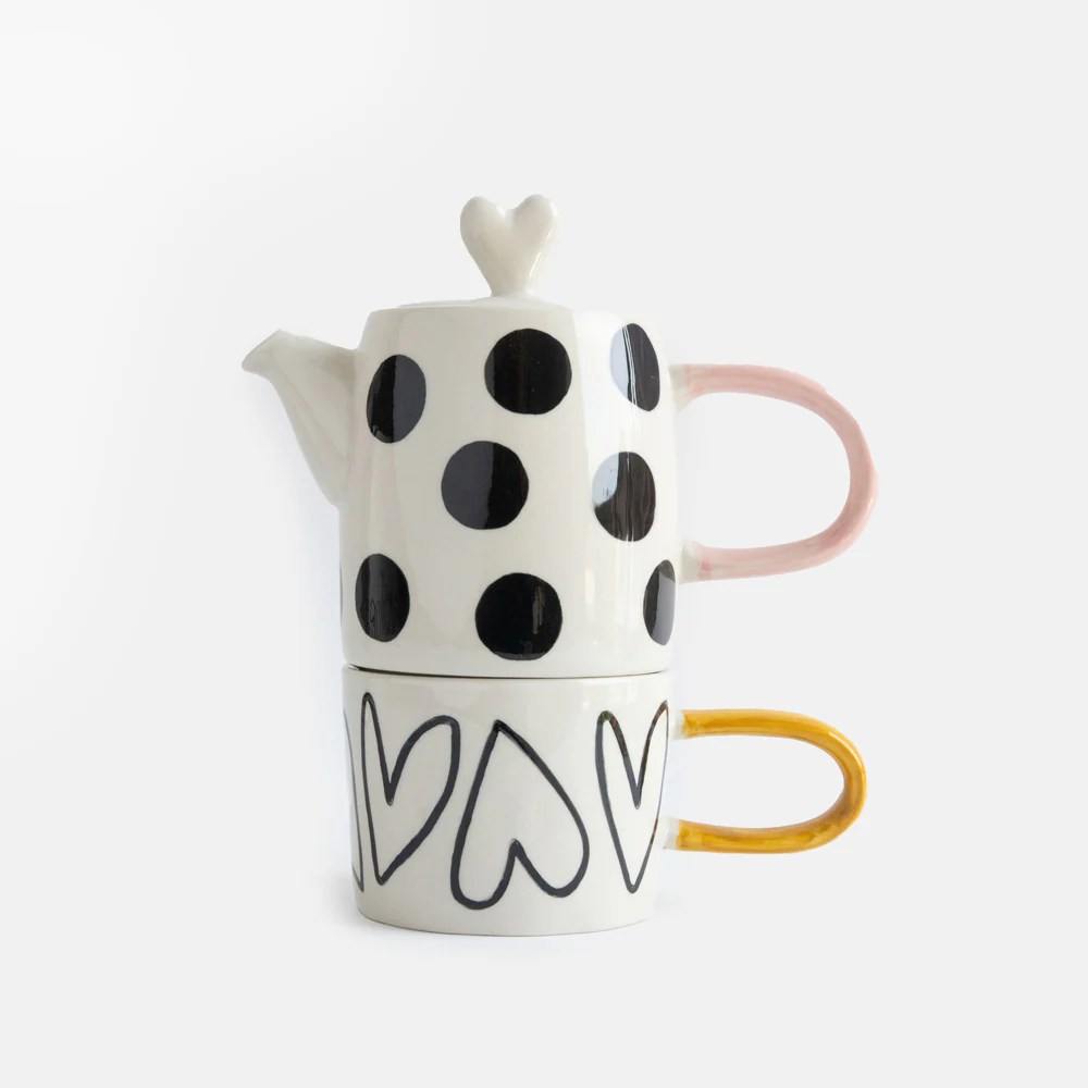 Caroline Gardner Hearts / Spots Teapot & Mug Set