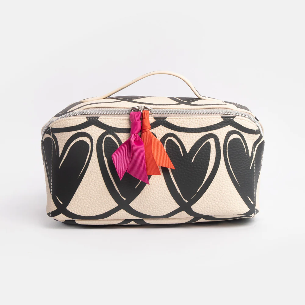 Caroline Gardner Mono Looped Hearts Flat Lay Wash Bag