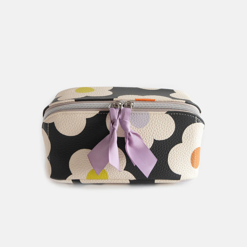 Caroline Gardner Multi Flower Charcoal Flat Lay Cosmetic Bag