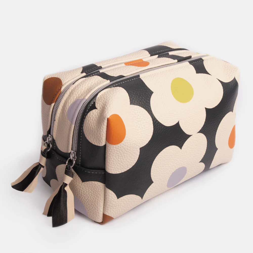 Caroline Gardner Multi Flower Charcoal Large Travel Wash Bag