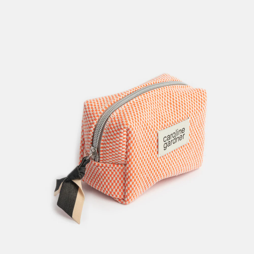 Caroline Gardner Orange Woven Mini Cube Cosmetic Bag