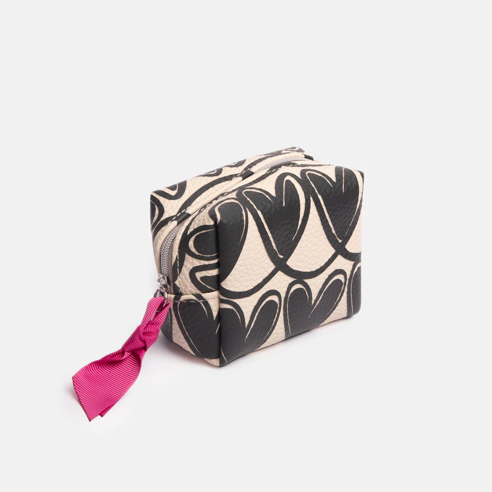 Caroline Gardner Mono Looped Hearts Ultra Mini Cube Cosmetic Bag
