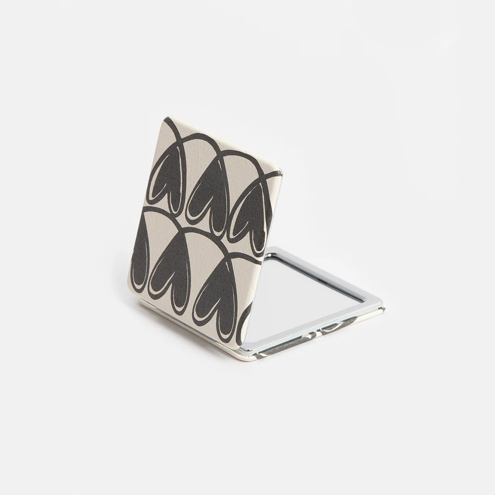 Caroline Gardner Mono Looped Hearts Square Pocket Mirror